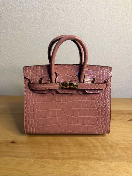 H Handbags - H Birkin 20 mini pink rose Sakura embossed croc  sellier GHW